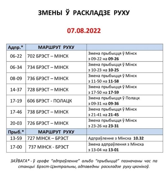 И снова меняется расписание движения поездов по станции Брест-Центральный