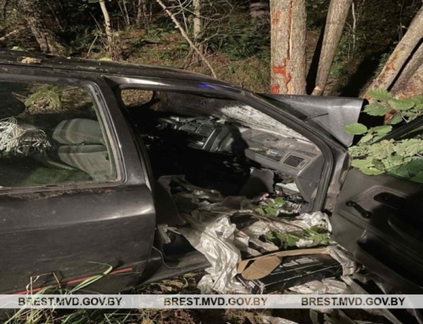 В Березовском районе машина съехала в кювет и врезалась в дерево